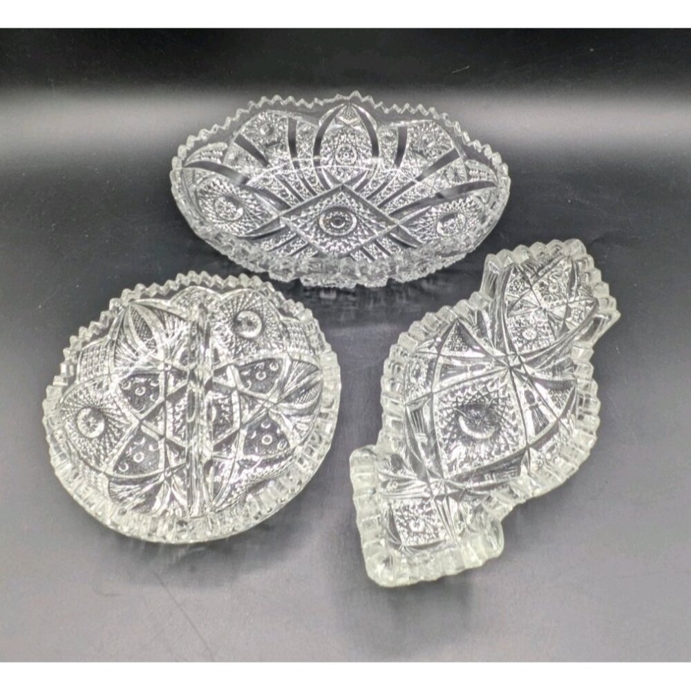 EAPG Vintage Imperial Glass Bellaire Relish Olive Pickle Dish Set of 3 No. 564